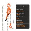 Manual Lever Chain Hoist VEVOR 6600lb 3 Ton 20ft G80 Galvanized Orange-5