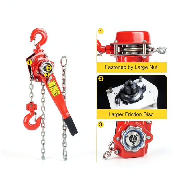Happybuy Manual Lever Chain Hoist 3300 lbs, Chain Come Along 10 feet, Ratchet Chain Hoist 1-1/2 Ton, Come Along Puller 5/16" Diameter, for Warehouse Garages Construction Zones-4