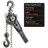 Manual Lever Chain Hoist 2 Ton 4400 lbs Capacity 10 FT Come Along, G80 Galvanized Carbon Steel with Double-Pawl Brake,360° Rotation Hook, for Garage Factory Dock (2T/3m)-7