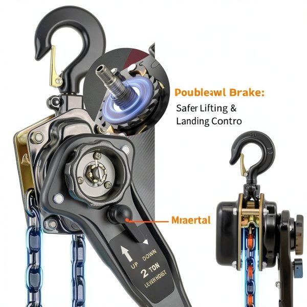 Manual Lever Chain Hoist 2 Ton 4400 lbs Capacity 10 FT Come Along, G80 Galvanized Carbon Steel with Double-Pawl Brake,360° Rotation Hook, for Garage Factory Dock (2T/3m)-2